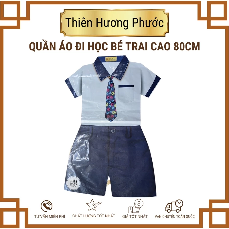 Quần áo cúng bé trai, bé gái đi học cao 80cm, bộ dụng cụ học tập