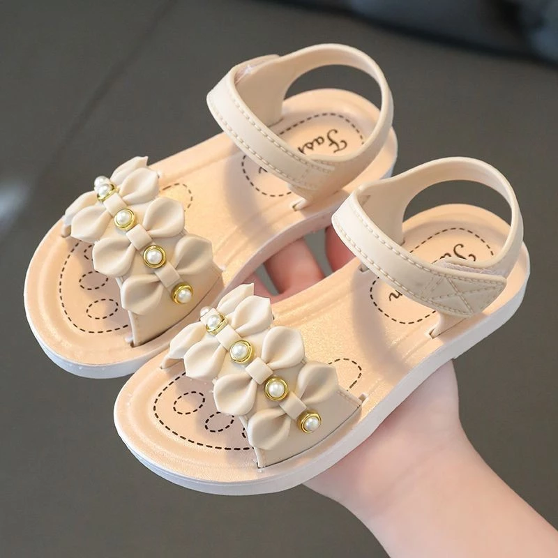 Giày Sandal Nữ Mùa Hè Đế Mềm Chống Trơn Trượt Giày Công Chúa Giữa Lớn Trẻ Em Bé Gái Học Sinh Tiểu Học Mặc Bên Ngoài Dép Ngọc Trai Thời Trang