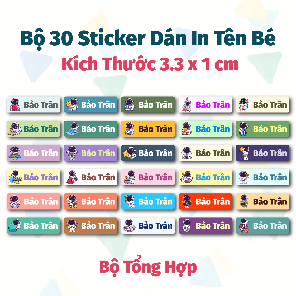 Bộ 30 Tem Sticker Dán In Tên Mẫu Phi Hành Gia - Sticker Đánh Dấu Dụng Cụ Học Tập, Quần Áo, Đồ Dùng Cá Nhân