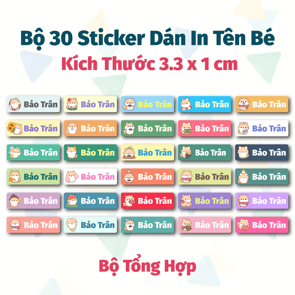 Bộ 30 Tem Sticker In Tên Mẫu Cún Cưng - Sticker Đánh Dấu Dụng Cụ Học Tập, Quần Áo, Đồ Dùng Cá Nhân