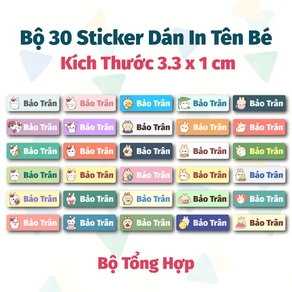 Bộ 30 Tem Sticker In Tên Mẫu Thỏ Xinh - Sticker Đánh Dấu Dụng Cụ Học Tập, Quần Áo, Đồ Dùng Cá Nhân