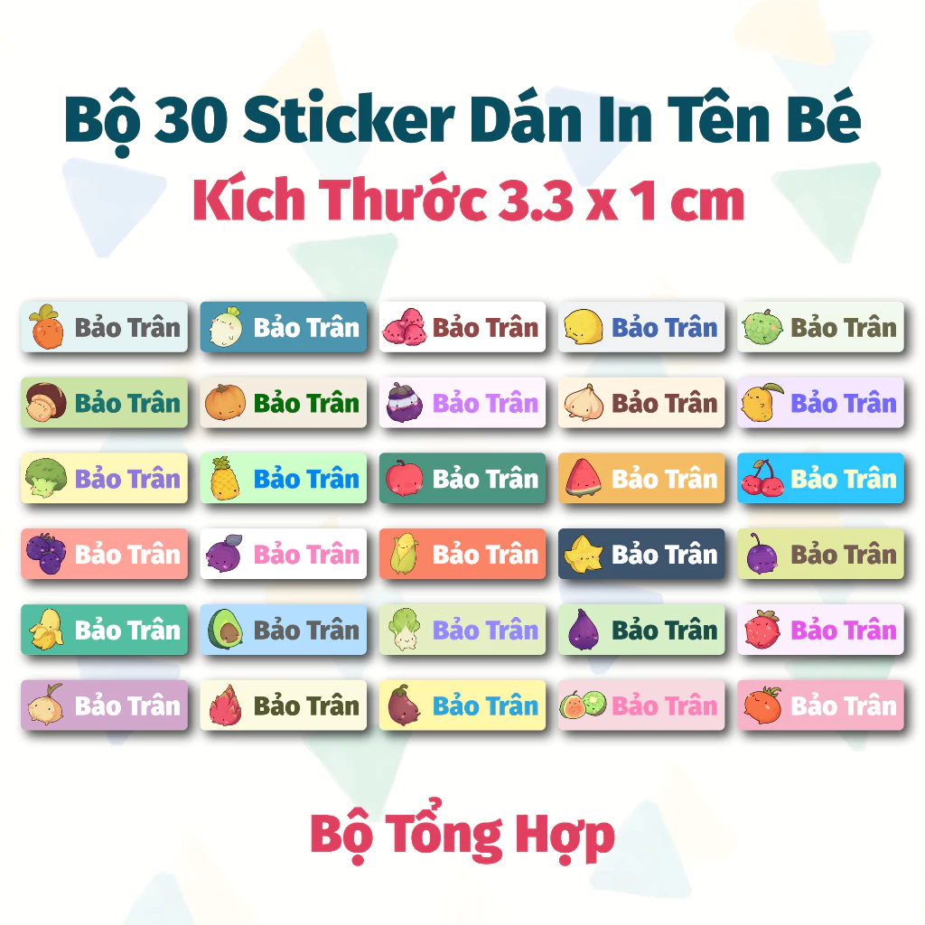 Bộ 30 Tem Sticker In Tên Mẫu Rau Củ Xinh - Sticker Đánh Dấu Dụng Cụ Học Tập, Quần Áo, Đồ Dùng Cá Nhân