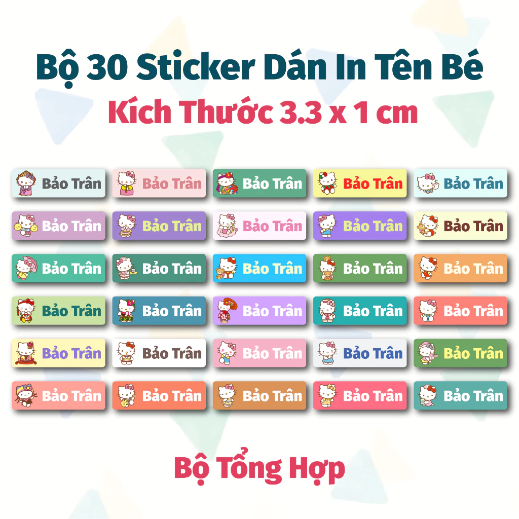 Bộ 30 Tem Sticker In Tên Mẫu Hello Kitty - Sticker Đánh Dấu Dụng Cụ Học Tập, Quần Áo, Đồ Dùng Cá Nhân