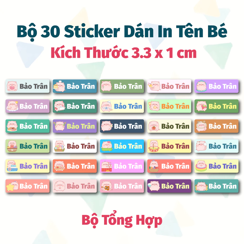 Bộ 30 Tem Sticker In Tên Mẫu Heo Xinh - Sticker Đánh Dấu Dụng Cụ Học Tập, Quần Áo, Đồ Dùng Cá Nhân