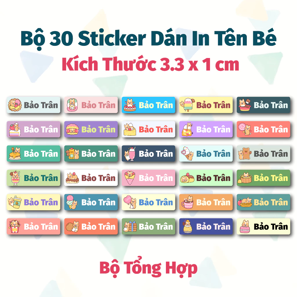 Bộ 30 Tem Sticker In Tên Mẫu Corgi Bánh Ngọt - Sticker Đánh Dấu Dụng Cụ Học Tập, Quần Áo, Đồ Dùng Cá Nhân