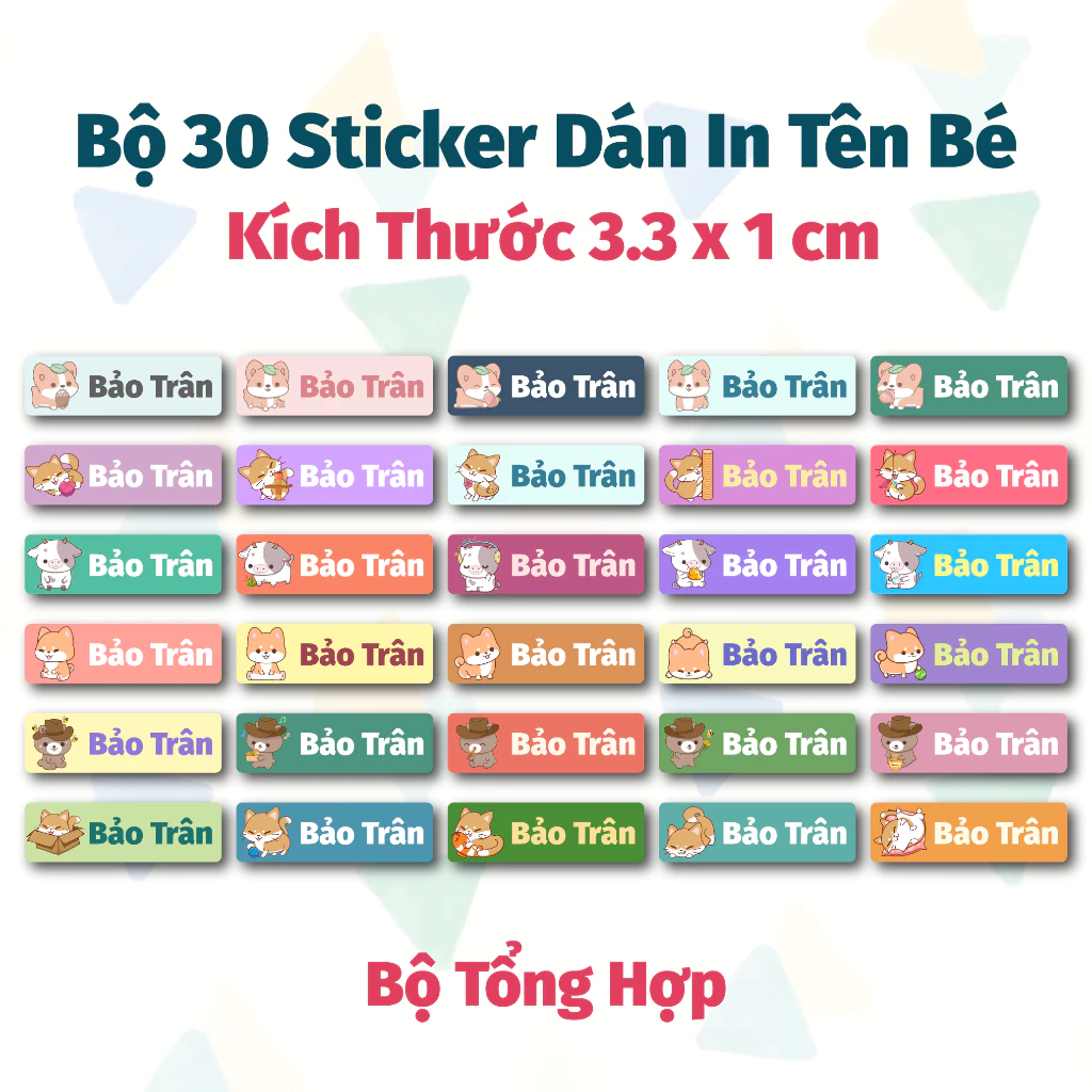 Bộ 30 Tem Sticker In Tên Mẫu Thú Cưng - Sticker Đánh Dấu Dụng Cụ Học Tập, Quần Áo, Đồ Dùng Cá Nhân