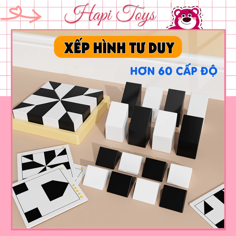 Bộ Đồ Chơi Xếp Hình IQ Hapi Toys - Ghép hình Khối 3D  Màu Trắng Đen Tư Duy Giáo Dục Giúp Phát Triển Trí Tuệ Cho Bé