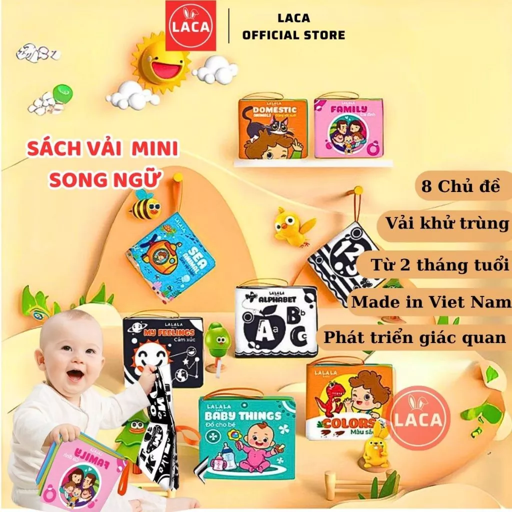 Sách vải cho bé sơ sinh 0 đến 12 tháng tuổi - đồ chơi trí tuệ song ngữ giúp bé phát triển đầu đời