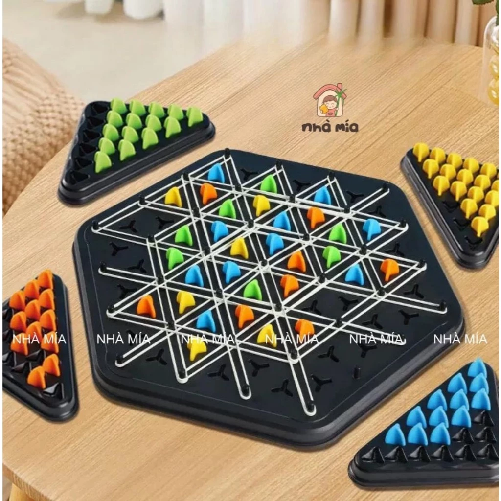 Cờ tam giác trí tuệ nối dây chun trò chơi liên kết tam giác Triangle Chain game, đồ chơi trí tuệ, phát triển tư duy, giú